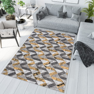 Vloerkleed Maya Grijs Geel Abstract Zigzag