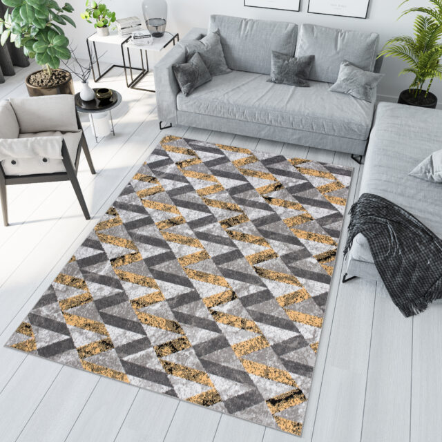 Vloerkleed Maya Grijs Geel Abstract Zigzag