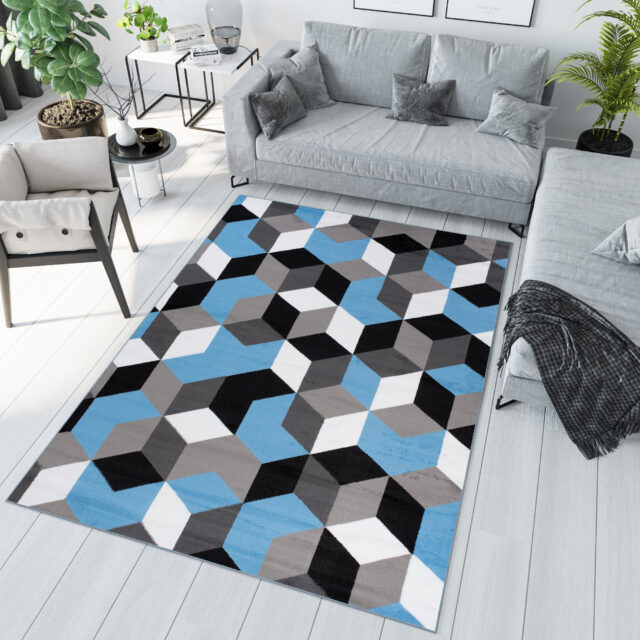 Vloerkleed Maya Grijs Blauw Kubussen