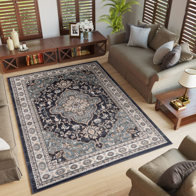 Vloerkleed Colorado Traditioneel Zwart Blauw Ornamenten