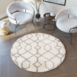 Vloerkleed Boho Rond Creme Geometrisch Hoogpolig