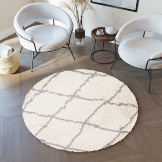 Vloerkleed Boho Rond Creme Geruit Hoogpolig