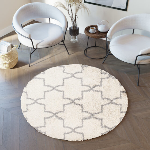 Vloerkleed Boho Rond Creme Marokkaanse Klaver