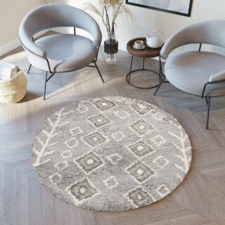 Vloerkleed Boho Rond Grijs Ethno Hoogpolig