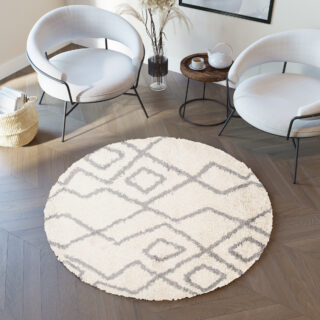 Vloerkleed Boho Rond Creme Zigzag Hoogpolig