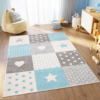 Vloerkleed Lazur Grijs Turquoise Vierkanten Kindertapijt