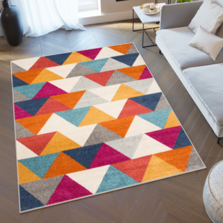 Vloerkleed Lazur Roze Veelkleurig Geometrisch Driehoeken