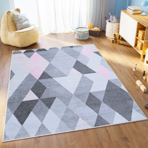 Vloerkleed Lazur Grijs Roze Geometrisch Ruiten