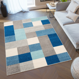 Vloerkleed Lazur Grijs Blauw Geometrisch Vierkanten