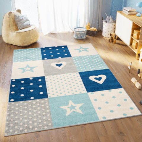 Vloerkleed Lazur Grijs Blauw Vierkanten Kindertapijt