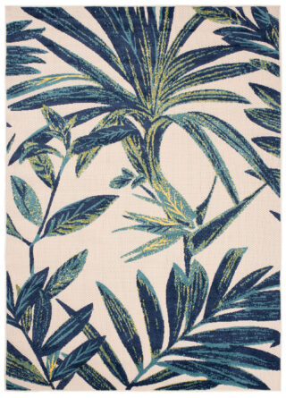 Buitenkleed Patio Creme Blauw Bladeren