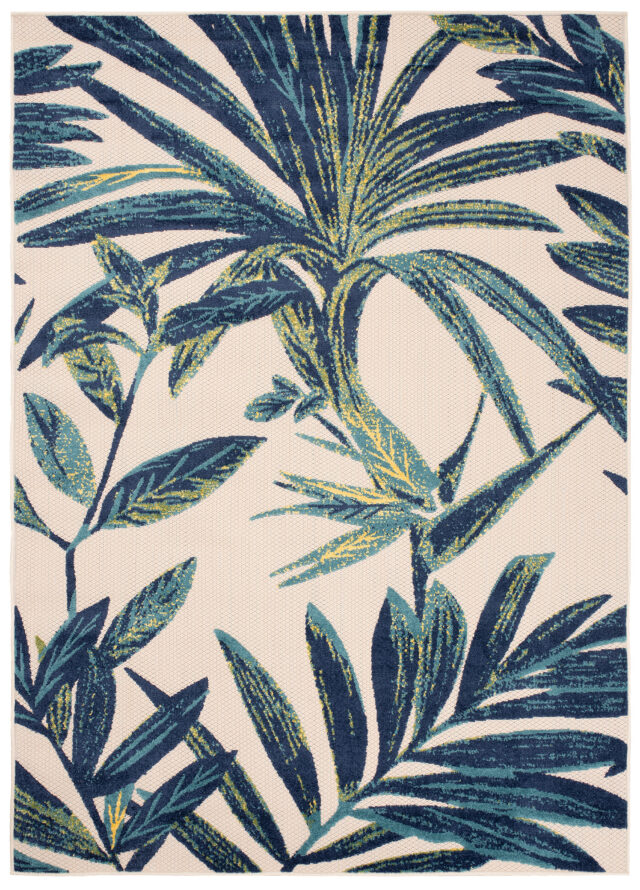 Buitenkleed Patio Creme Blauw Bladeren