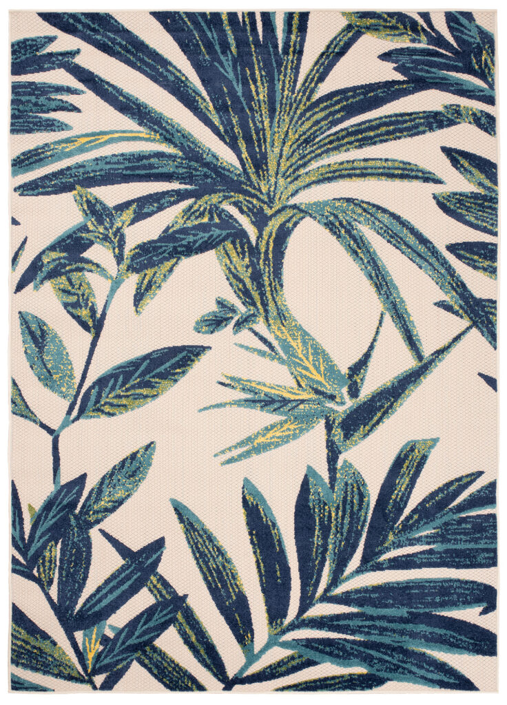 Buitenkleed Patio Creme Blauw Bladeren