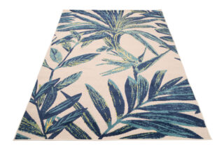 Buitenkleed Patio Creme Blauw Bladeren