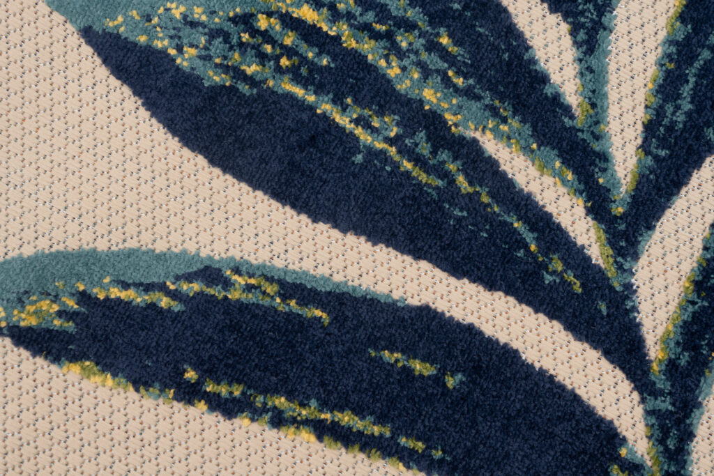 Buitenkleed Patio Creme Blauw Bladeren