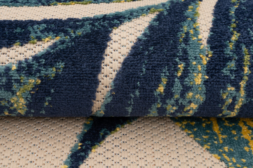 Buitenkleed Patio Creme Blauw Bladeren