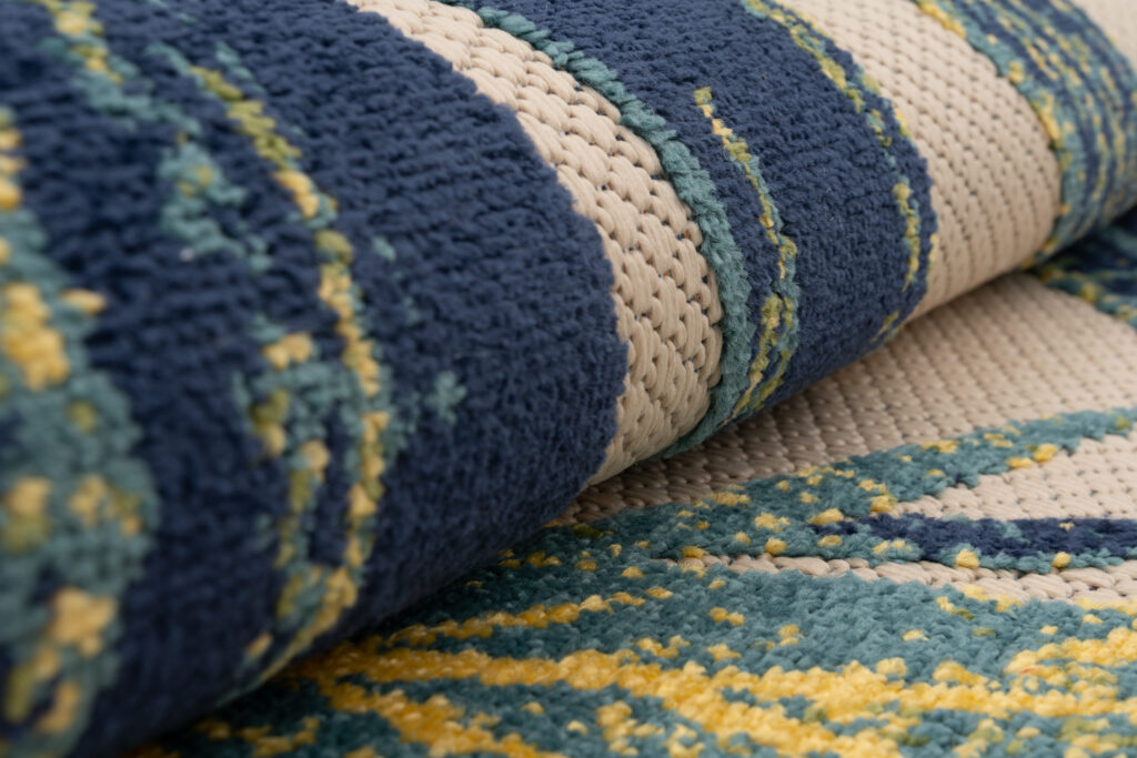 Buitenkleed Patio Creme Blauw Bladeren