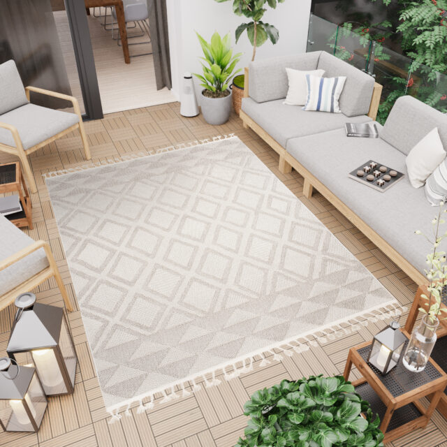 Vloerkleed Timber Indoor Outdoor Beige Ruiten Driehoeken