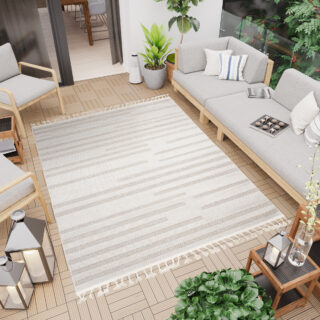 Vloerkleed Timber Indoor Outdoor Beige Gestreept Kwastjes