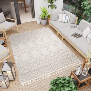 Vloerkleed Timber Indoor Outdoor Beige Marokkaans Kwastjes