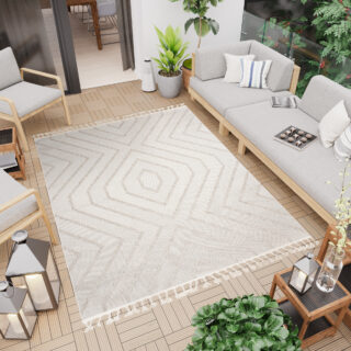 Vloerkleed Timber Indoor Outdoor Beige Zigzag Kwastjes