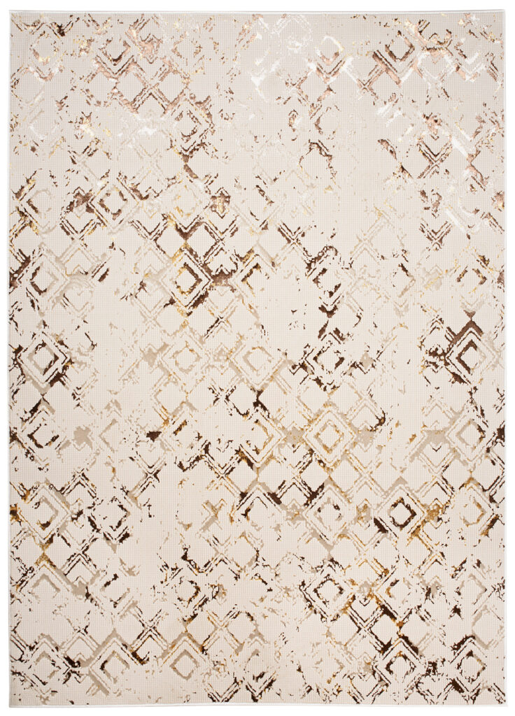 Vloerkleed Golden Creme Goudkleur Ruiten Gezaagd