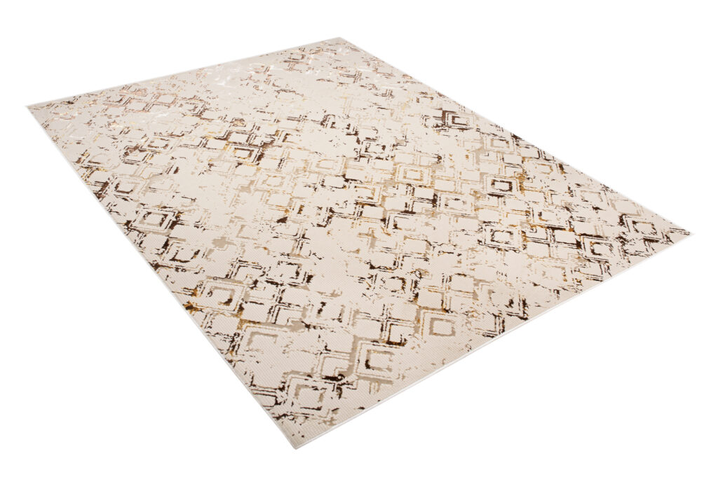 Vloerkleed Golden Creme Goudkleur Ruiten Gezaagd