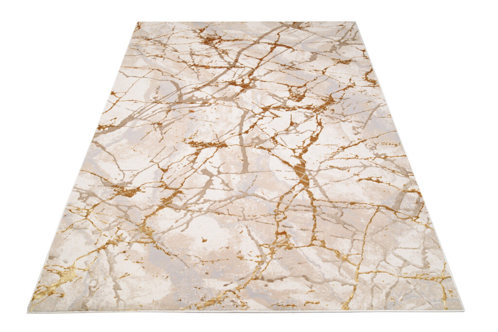 Vloerkleed Golden Creme Goudkleur Abstract Lijnen