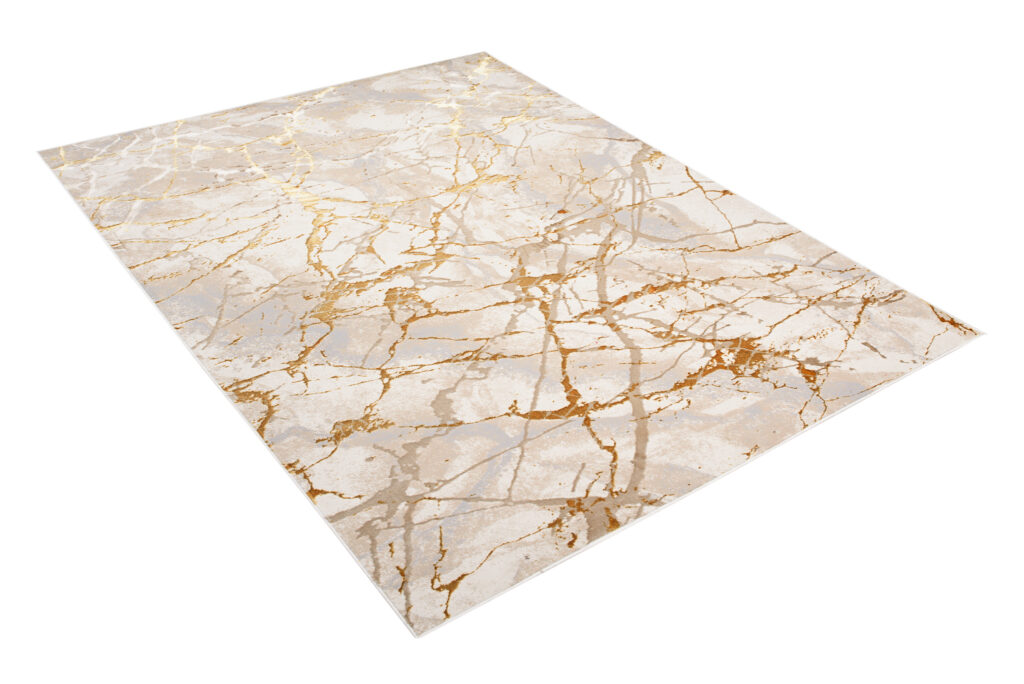 Vloerkleed Golden Creme Goudkleur Abstract Lijnen