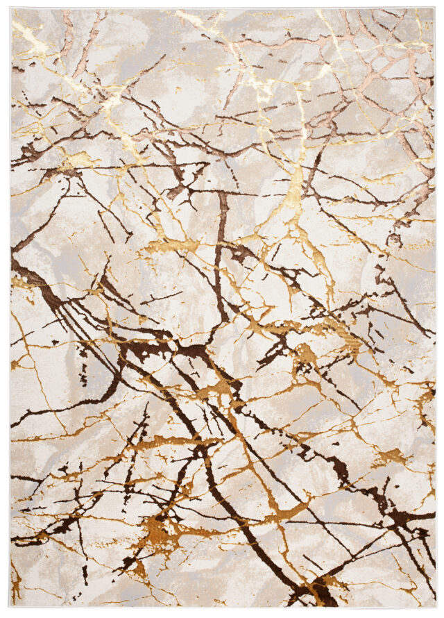 Vloerkleed Golden Creme Goudkleur Bruin Lijnen