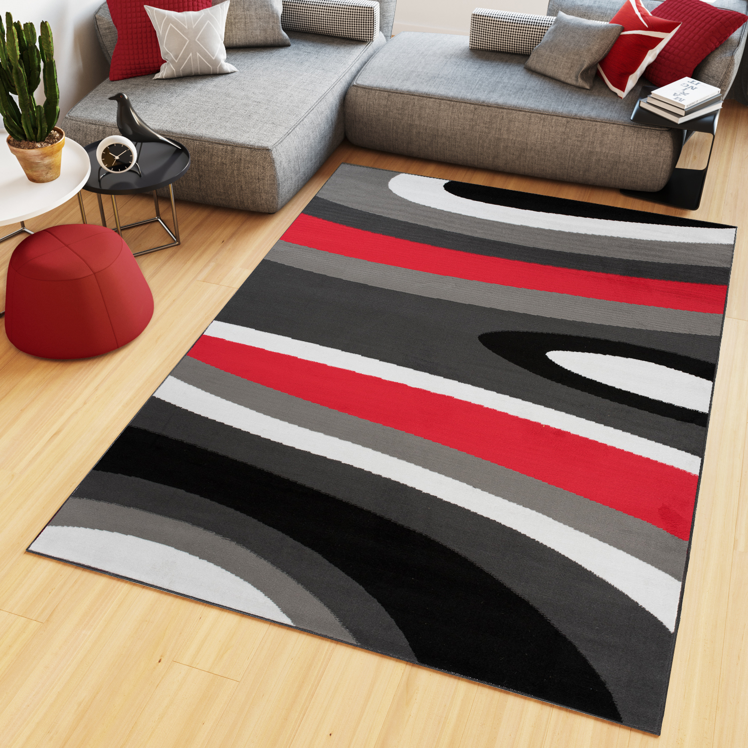 Vloerkleed Maya Grijs Rood Abstract Golven