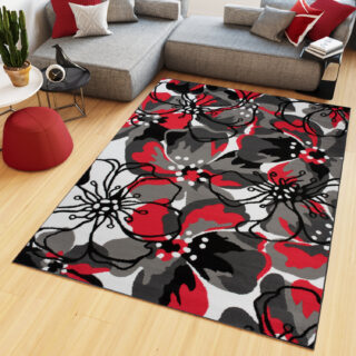 Vloerkleed Maya Grijs Rood Gebloemd