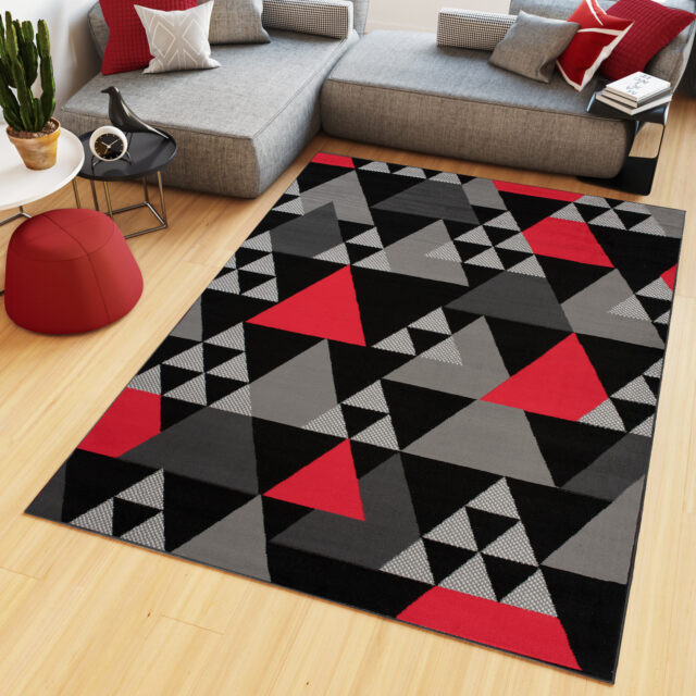 Vloerkleed Maya Grijs Rood Geometrisch Driehoek