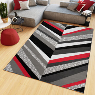 Vloerkleed Maya Grijs Rood Geometrisch Lijnen