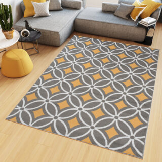 Vloerkleed Maya Grijs Geel Geometrisch Mozaïek