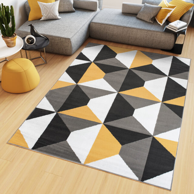 Vloerkleed Maya Grijs Grijs Geel Trapeze Vierkant