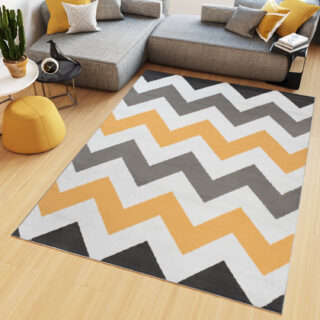 Vloerkleed Maya Grijs Geel Geometrisch Zigzag