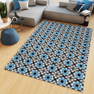 Vloerkleed Maya Grijs Blauw Gebloemd Mozaïek