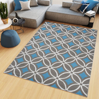 Vloerkleed Maya Grijs Blauw Geometrisch Mozaïek
