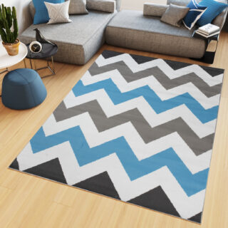 Vloerkleed Maya Grijs Blauw Geometrisch Zigzag