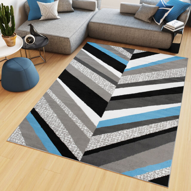 Vloerkleed Maya Grijs Blauw Geometrisch Lijnen