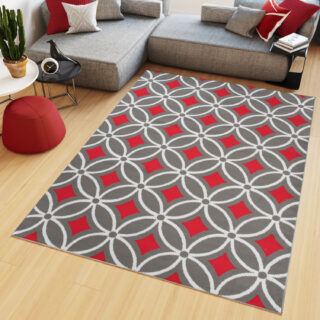 Vloerkleed Maya Grijs Rood Geometrisch Mozaïek