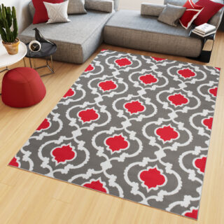Vloerkleed Maya Grijs Rood Geometrisch Trellis