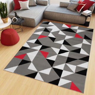 Vloerkleed Maya Grijs Rood Driehoek