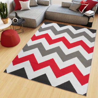 Vloerkleed Maya Grijs Rood Geometrisch Zigzag