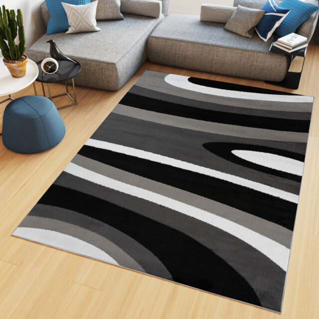 Vloerkleed Maya Grijs Zwart Abstract Golven