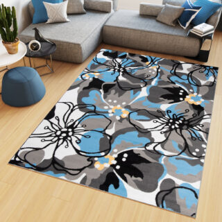 Vloerkleed Maya Grijs Blauw Gebloemd