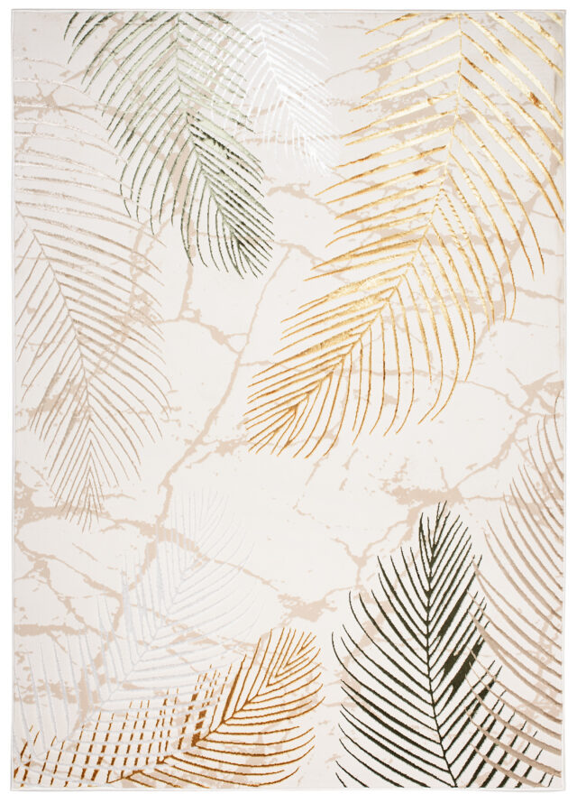 Vloerkleed Golden Creme Goudkleur Groen Bladeren