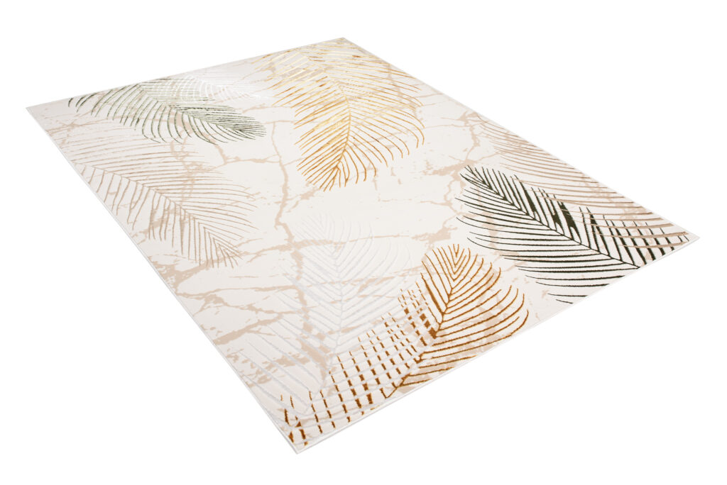 Vloerkleed Golden Creme Goudkleur Groen Bladeren