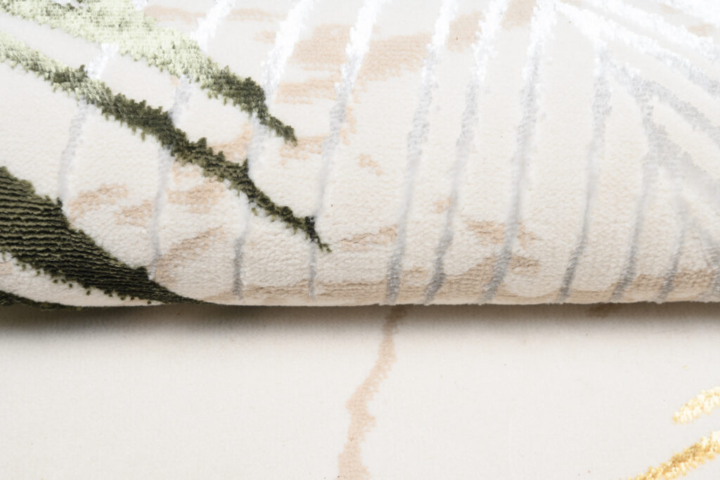Vloerkleed Golden Creme Goudkleur Groen Bladeren